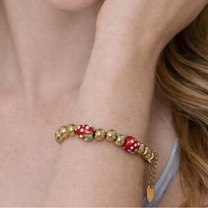 Gold and Red Beaded Bracelet